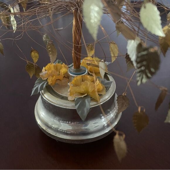 Vintage MCM Copper Wire Gold Leaves Dream Wish Tree Music Box - Picture 2 of 11